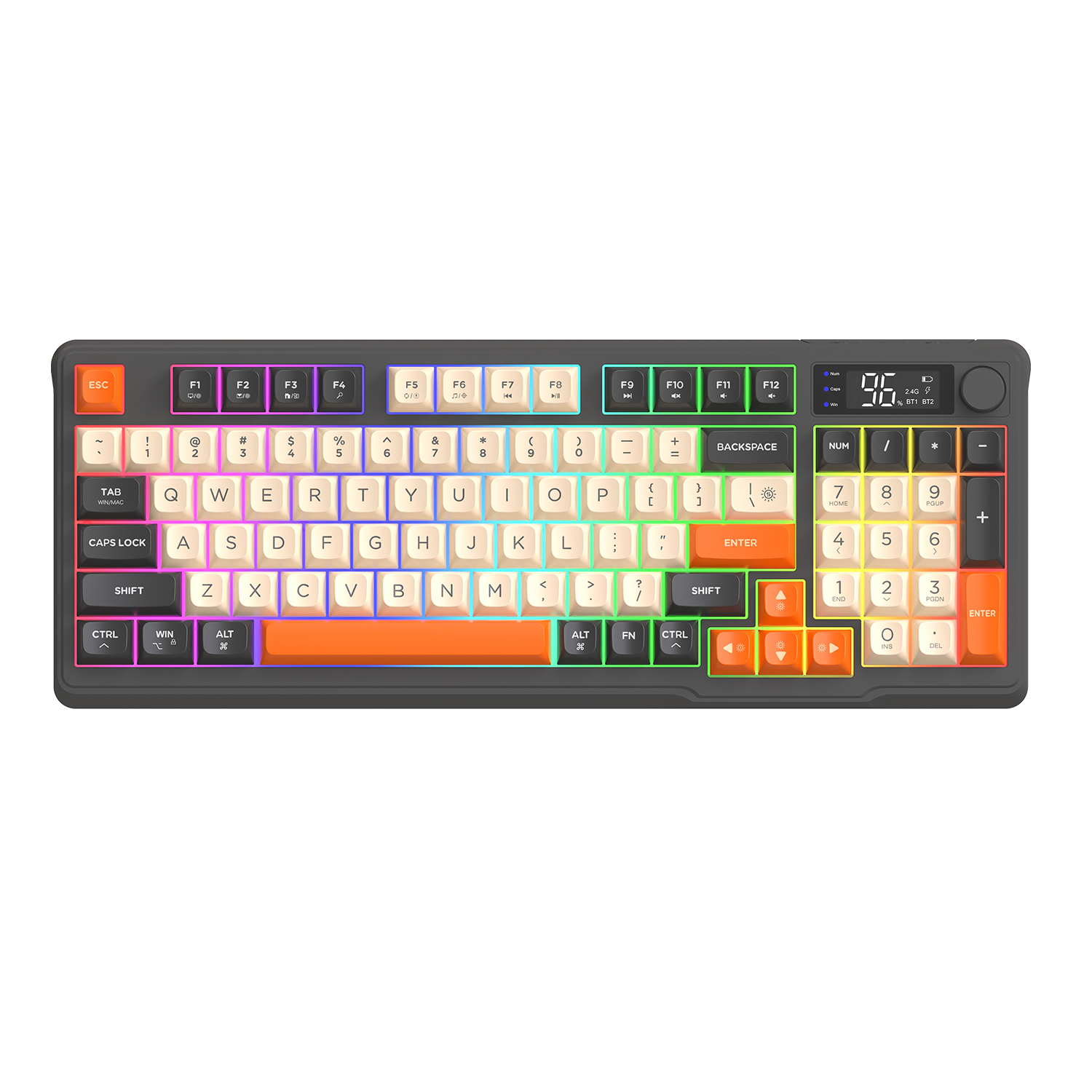 M96 Wireless Keyboard Bluetooth Free Wolf Gaming Keyboard Dual-Mode,Electronic Screen, Multi-Device Connection,Ergonomics Gaming. 