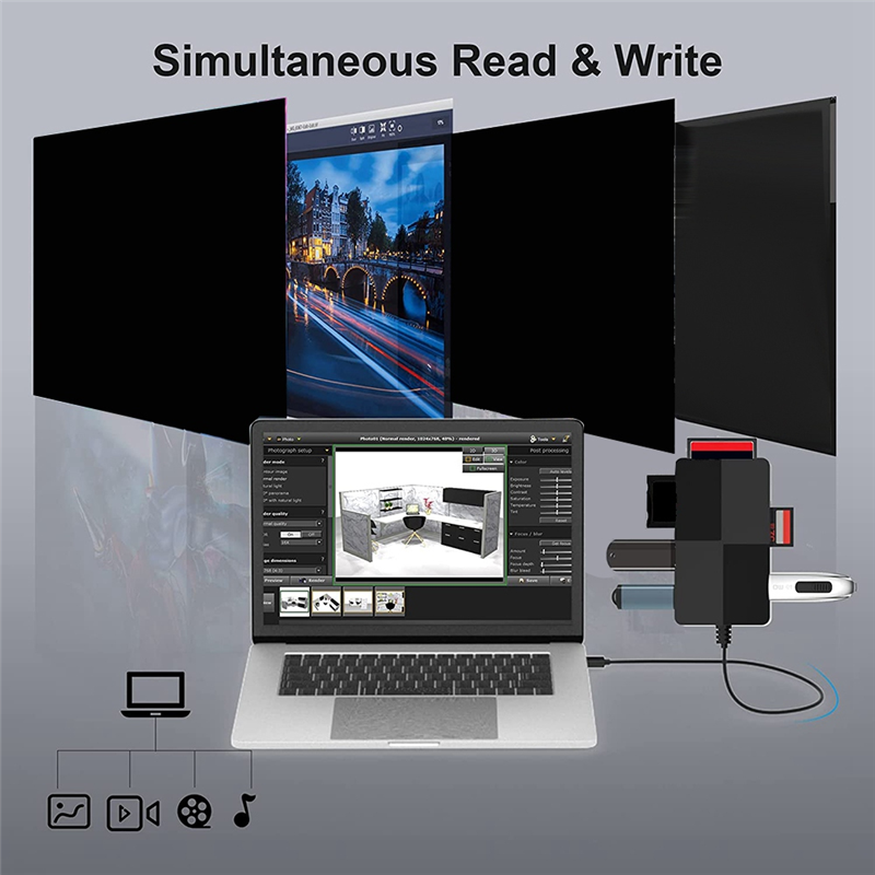 8-In-1 USB C Hub USB 3.0 Multi Card Reader CF/SD/TF/XD/MS Memory Card Adapter, for Micro-SD Micro-SDXC SDHC PC Laptop. 