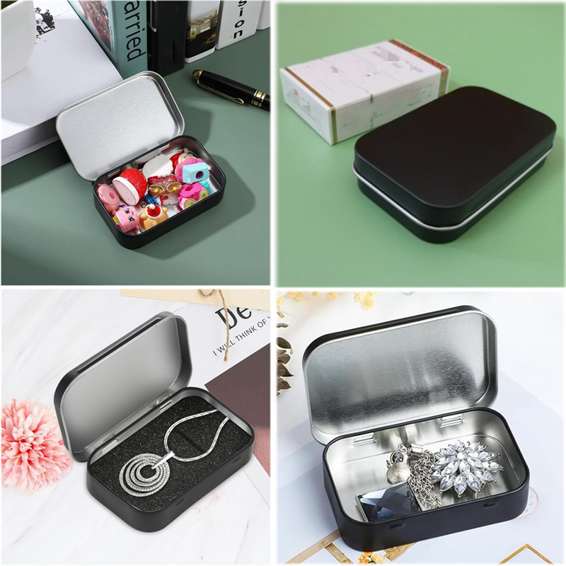 2 PCS Small Storage Box with Lid Rectangular Small Tin Boxes Metal Box with Lid Small Tin Box for Home Storage Easy to Use Black. 