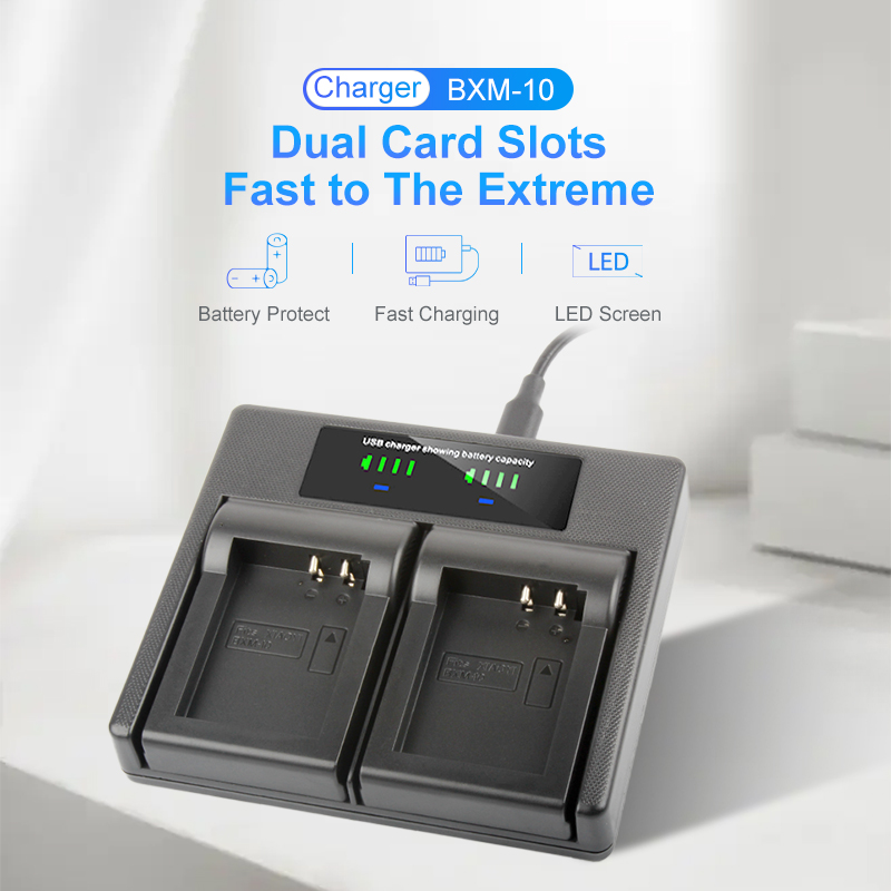 BXM-10 Battery LCD USB Dual Charger For XiaoYi YI-M1 Mirrorless Camera Battery BXM10 With USB Mirco Power Cable. 