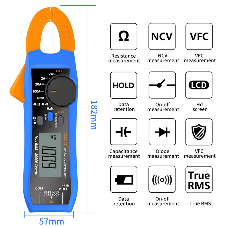 CM2100 Digital Electrical Tester Multimeter True RMS VFC Diode Multimeter Easy To Use. 