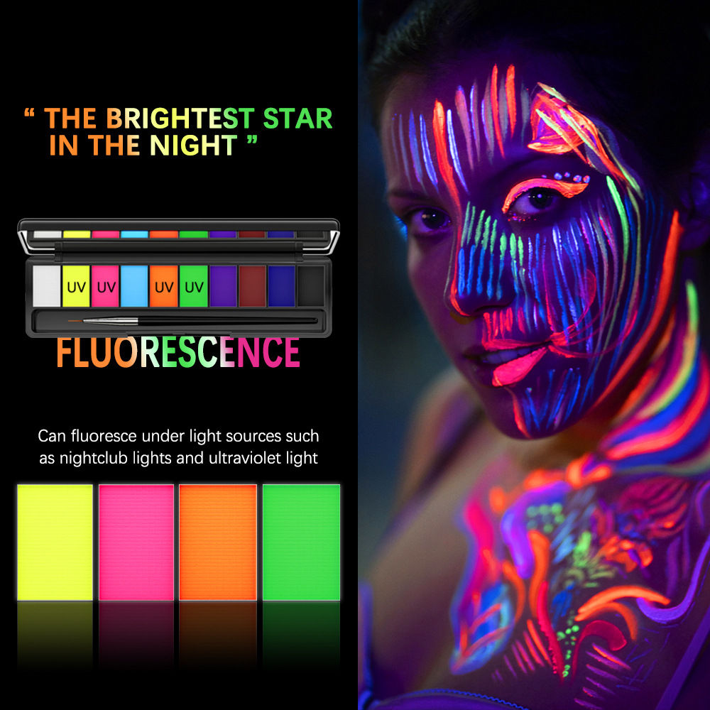Water-soluble Face Body Painting with Brush DIY Tattoo Eyeliner Eyeshadow Pigment Paint Oil Makeup Palette Party Tools 10 Colors. 