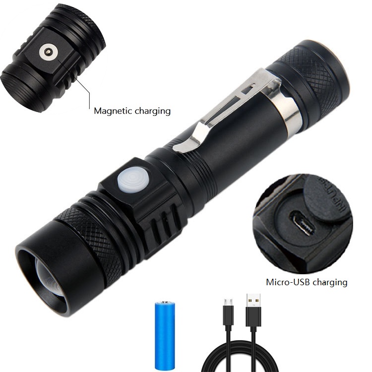 Torch Light for Long Shot Zoomable Powerful USB Rechargeable Waterproof LED Flashlight Torch T6 LED Hand Lamp 18650 Battery. 