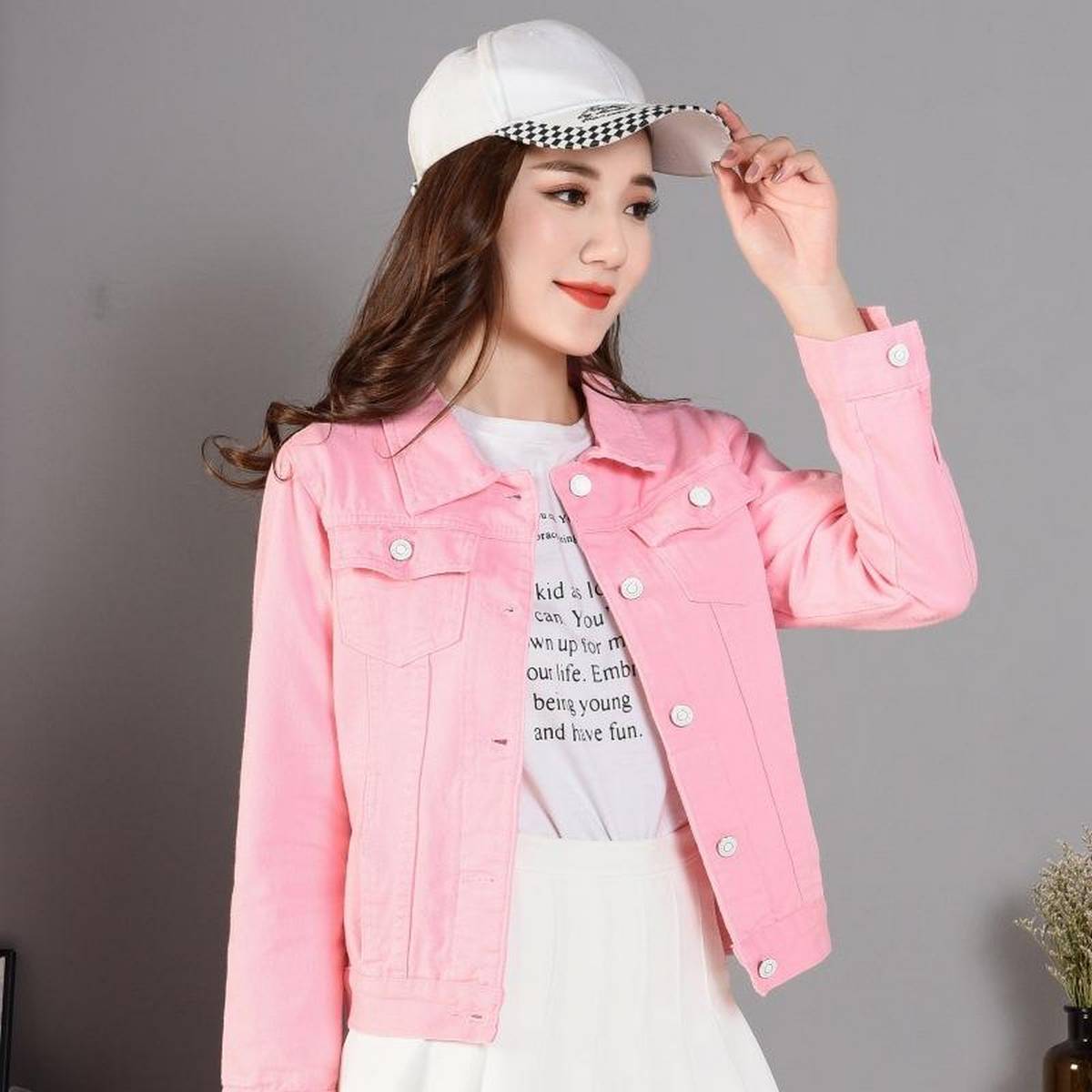 different color denim jacket