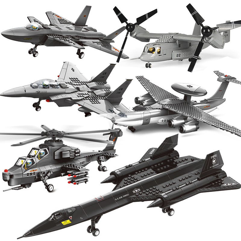 Modern Military SR-71 Blackbird Spy Plane F-15 Fighter Aircraft Soldier Building Blocks Sets Airplane Model Dolls Brick Kids Toy Luhuai CVC