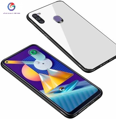 HONG KONG Design Tempered Glass Protector Casing Glass Back Phone Cover for Samsung M11 White