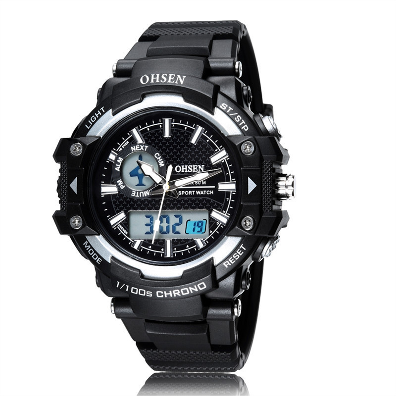 genuine goods OHSEN OSAN Dual Movement Digital Display Electronic Men's Student Sports Quartz Watch A. 