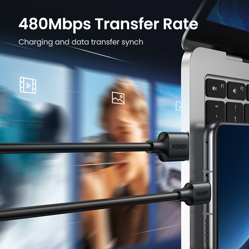 UGREEN 60116 USB-A 2.0 to  USB-C Cable Nickel Plating  1m (Black)# US287 - Function: Charging & Data Sync - Speed up to 480Mbps -  3A fast charge - Support QC3.0/AFC/FCP - Wire core: Tin-plated copper. 