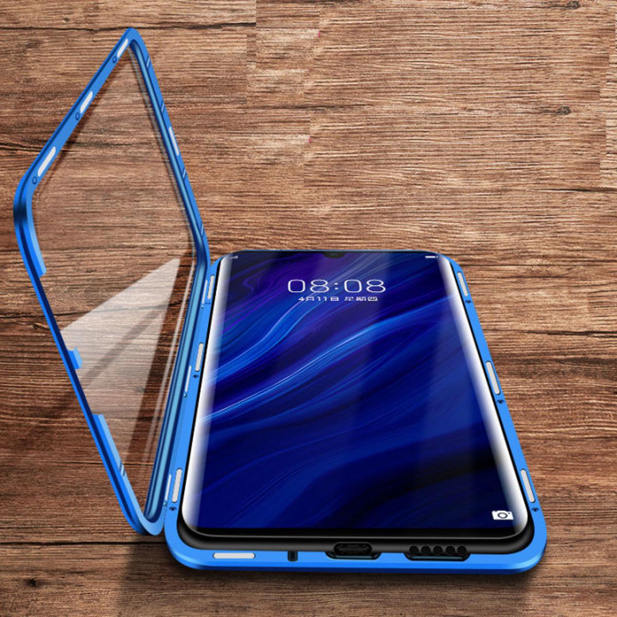 OnePlus 6T / 1+6   - 360 Degree Magnetic Adsorption Case Metal Frame Tempered Glass Back with Built-in Magnet Cover