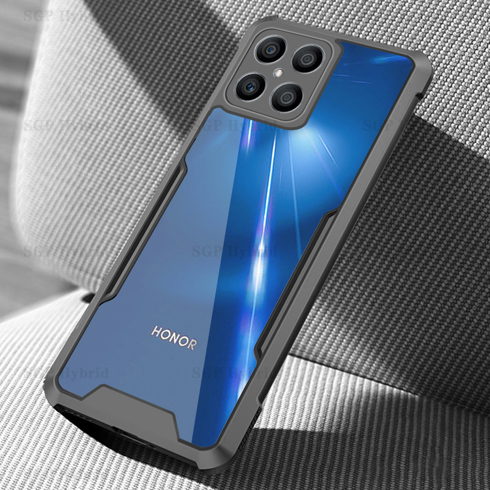 Cover Honor X8 Trasparente Antishock - Custodia Sottile Con Doppio Strato PC+TPU, Bumper Morbido Blu - 5