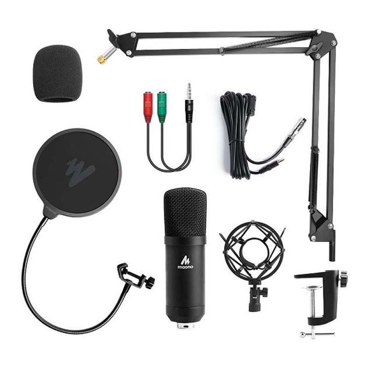 Maono AU-A03 Condenser Microphone Kit Podcast Mic with Boom Arm Microphone Stand (Black). 