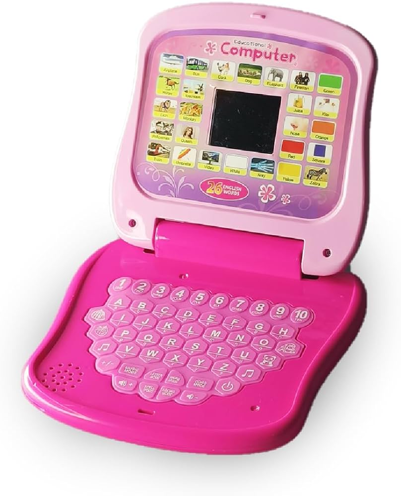 Pink EDUCATIONAL Computer and Learning ABCD, Words & Number Battery Operated Kids Laptop with LED Display and Music