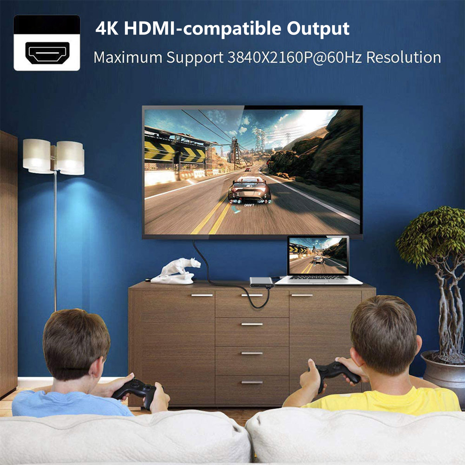 Hub Docking Station Porle 5 in 1 Dual Type-C to Dual HDMI-Compatible Hub Docking Station. 