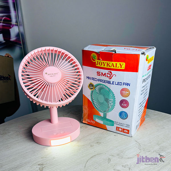 5” Blade Mini Rechargeable YG-717 Movable LED Fan | Type-C Charging Desk Fan With Lamp. 