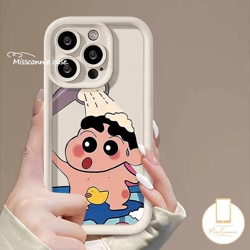 Funny Cute Shower Crayon Shin Chan Case Compatible For IPhone 13 15 7Plus 14 12 11 Pro Max 8 6 7 6S Plus X XR XS MAX SE 2020 Cartoon Couples Angel Eyes Shockproof Soft Cover