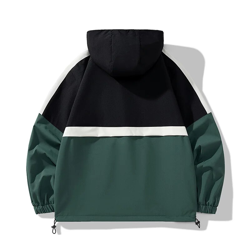 Fashion color-block men's jacket 2023 spring/autumn new trend storm jacket multi-pocket hooded jacket. 