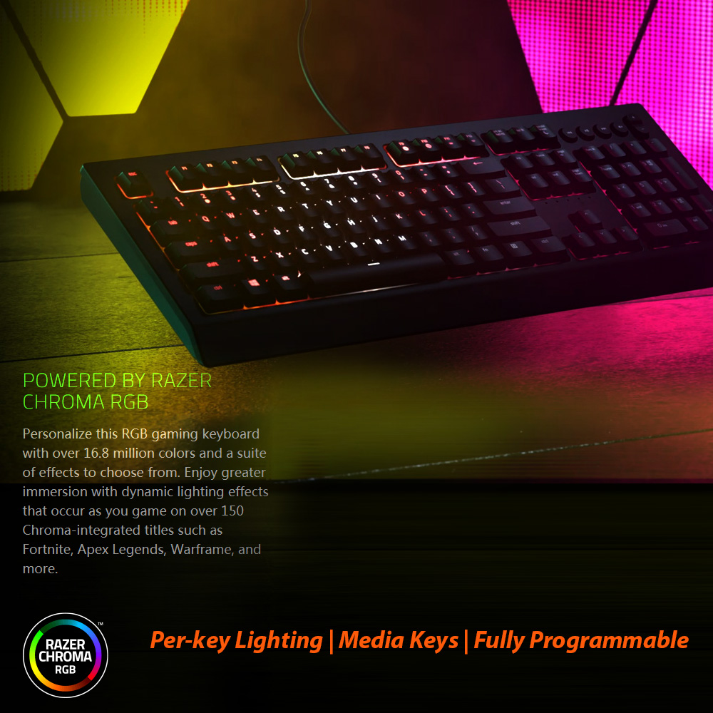 Razer Cynosa V2 Gaming Keyboard Wired Membrane Keyboard with Chroma RGB Lighting/Individually Backlit Keys/Spill-Resistant/Fully Programmable/Media Keys Compatible for Windows/Mac. 