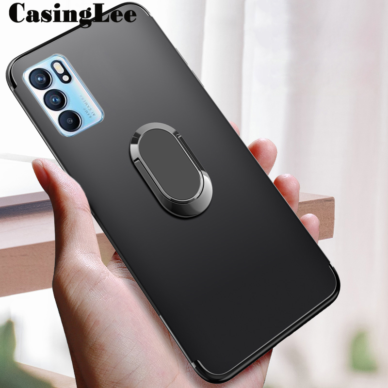 Casinglee For OPPO Reno 6 Pro Soft matte Case full Protector Shockproof Car Magnetic Holder Ring Phone Cover OPPO Reno6 Pro Phone cases For girls and Boys