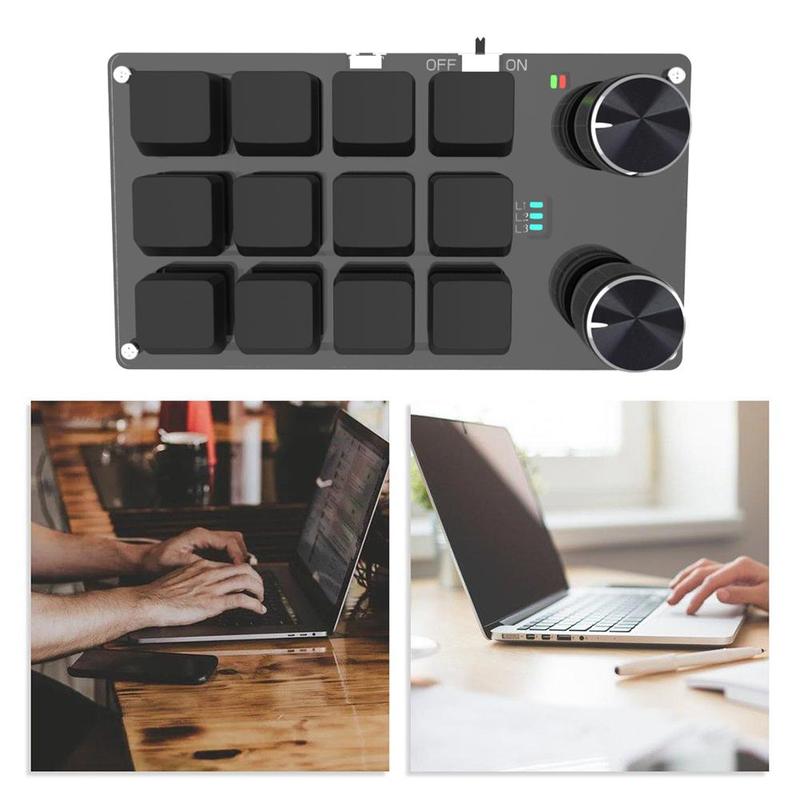 Bluetooth USB Custom 12 Keys Keyboard Volume Knob Programming Macro Gaming Photoshop Keypad Mechanical Keyboard. 