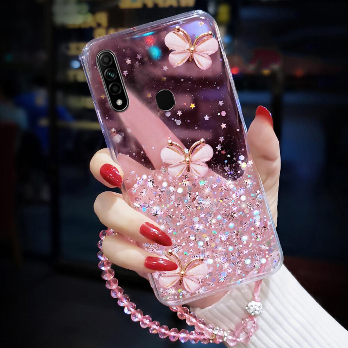 Phone case OPPO A31 Shiny Ring Case Glitter Soft Transparent Butterfly Cases For OPPO A31 Back Cover + Free Crystal Chain
