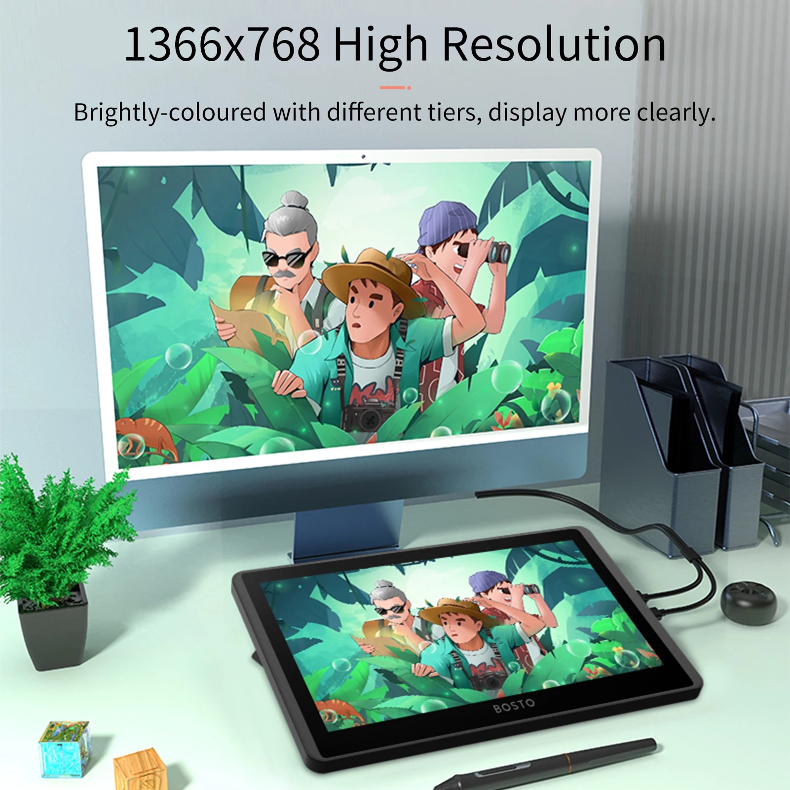 BOSTO 12HD-A H-IPS LCD Graphics Drawing Tablet Monitor 11.6 Inch Size 1366x768 Display 8192 Pressure Level Support Windows MacOS. 