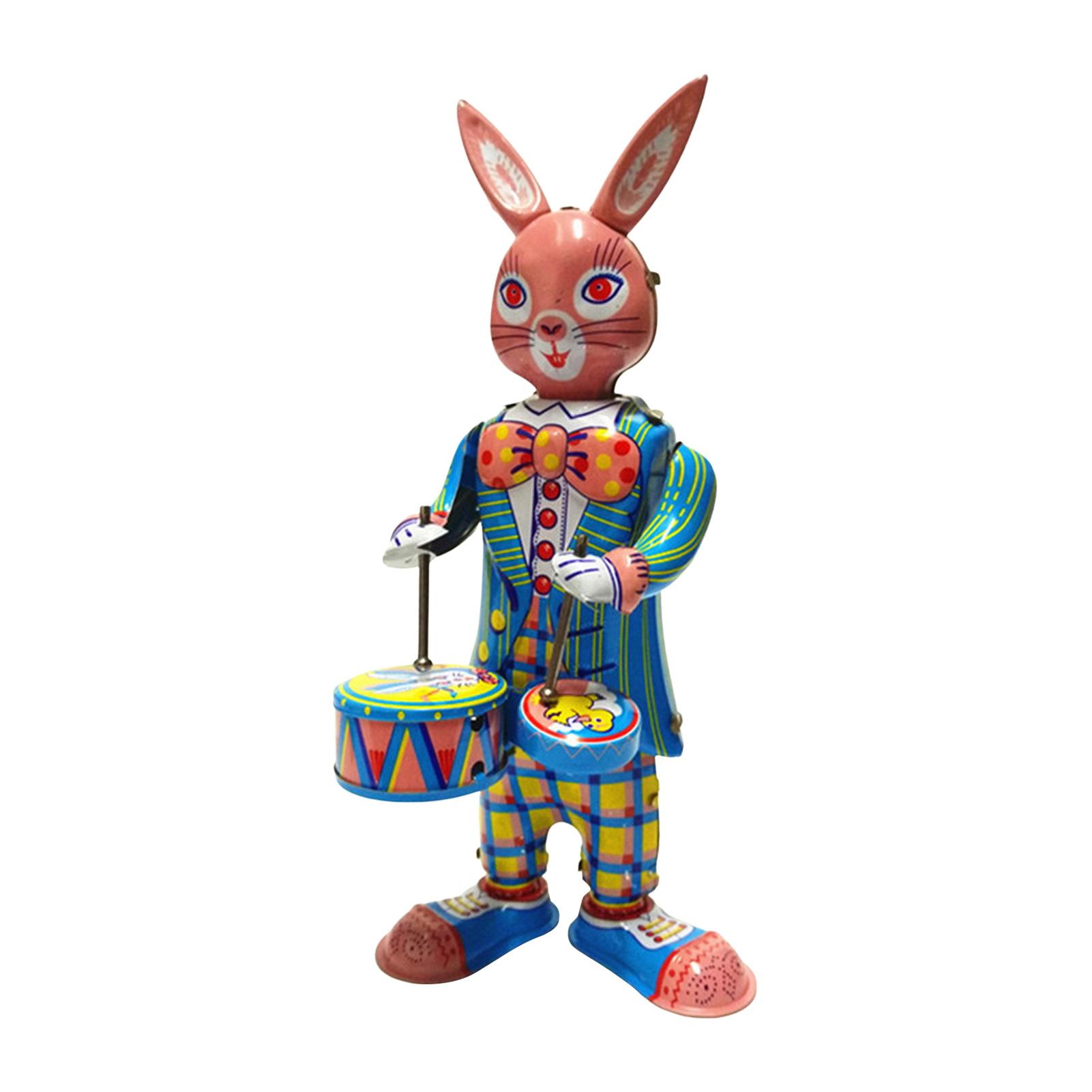 Decorative Rabbit Toy Vintage Rabbit Drumming Clockwork Toy Cute Bunny Swinging Ornament for Home Decor Holidays Wind-up Rabbit Toy