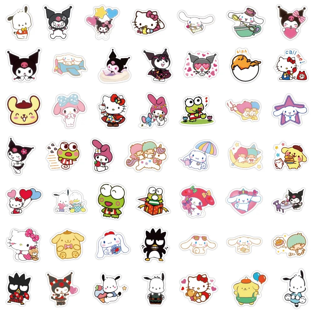 100Pcs/Set Kawaii Sanrio Stickers for Kids Toys Kuromi Hello Kitty Cartoon Decals Waterproof Cute Decoration Sticker. 