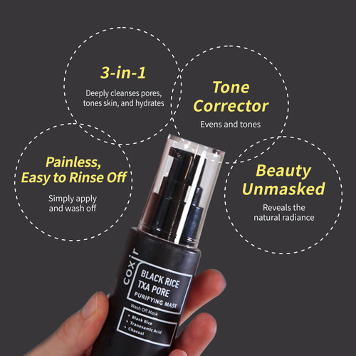 coxir BLACK RICE TXA PORE PURIFYING MASK 50ml | l Tranexamic Acid, 3-in-1 Detox Serum Mask l Pore, Cleansing, Toning l Hydrating Wash Off Mask for Blackhead, Korean Skin. 