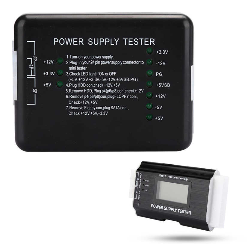 SATA Power Supply Tester Computer LCD Display Aluminum Alloy Support 20/24Pin ATX. 