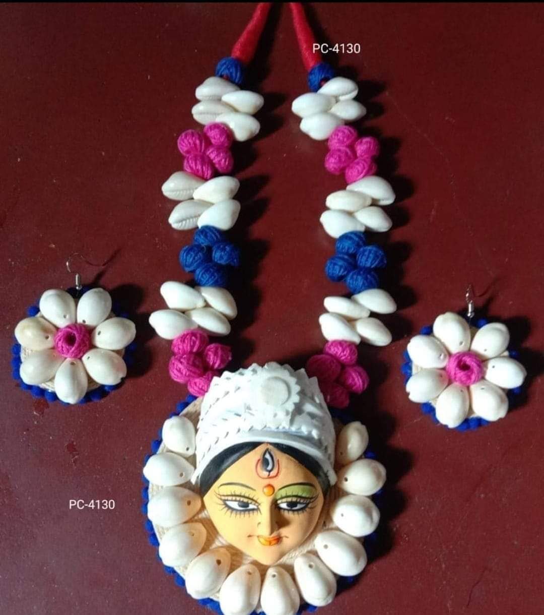 Maa Durga kori nil pink neckless wi earrings