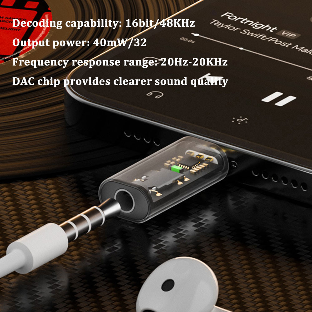 Type C To 3.5mm Jack Adapter Earphone Light For iPhone 16 15 Pro Max USB C to 3.5MM Female Audio AUX Converter Headphone Cable. 