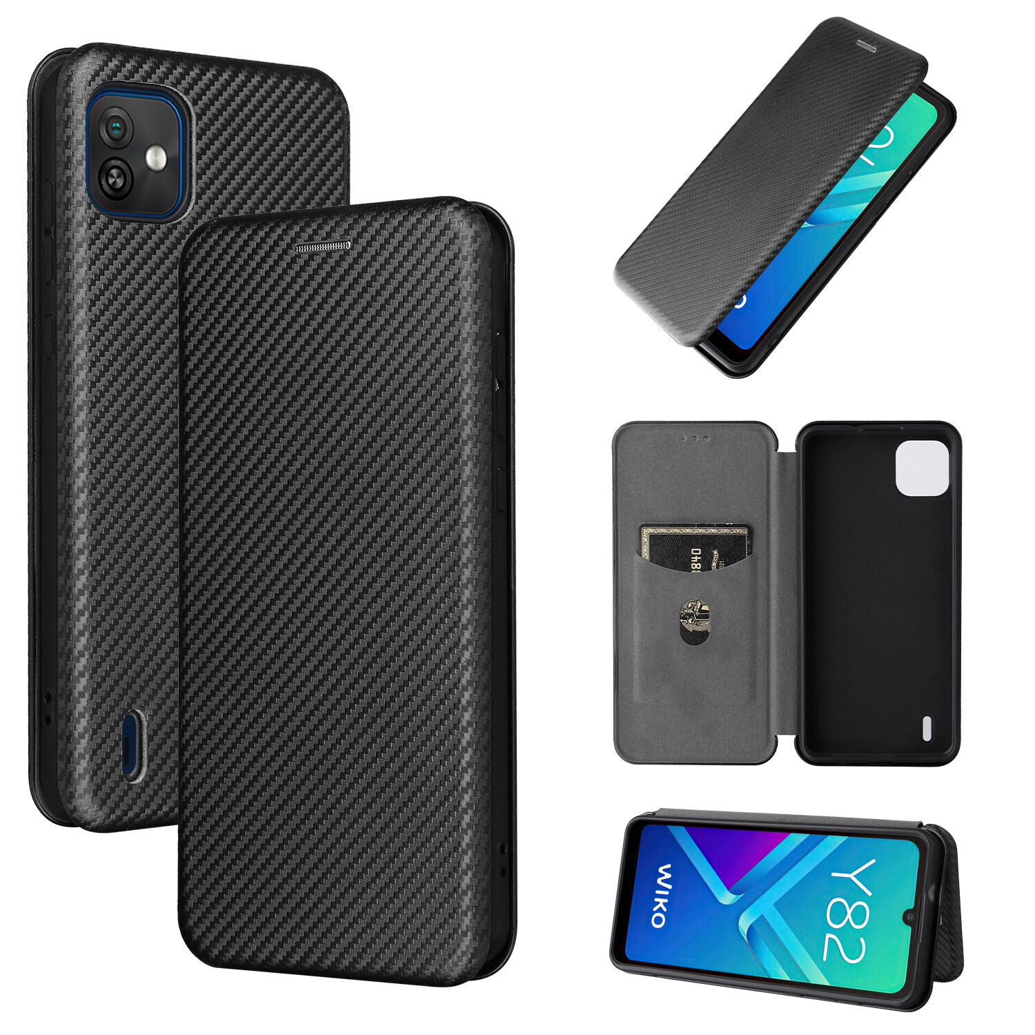 xprmy for Wiko Y82 case carbon Fiber Magnetic Flip Wallet ShockProof Phone Case