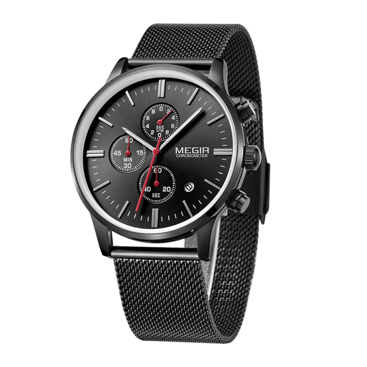 MEGIR WATCH MS2011G (Black case and black mesh band). 
