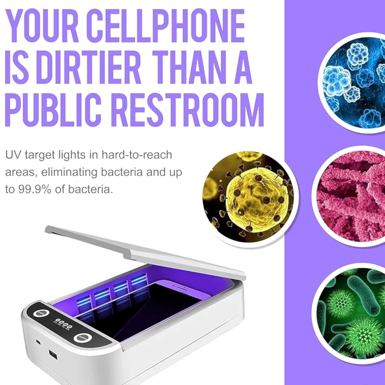 Led Uv Sterilizer Box - 99% Clean Anything Within 5 Mins - Portable Multi-Function Electric Cleaner Case Box for Cell Phone, Jewelry, Pacifier, Watches, Toy, Keys. 