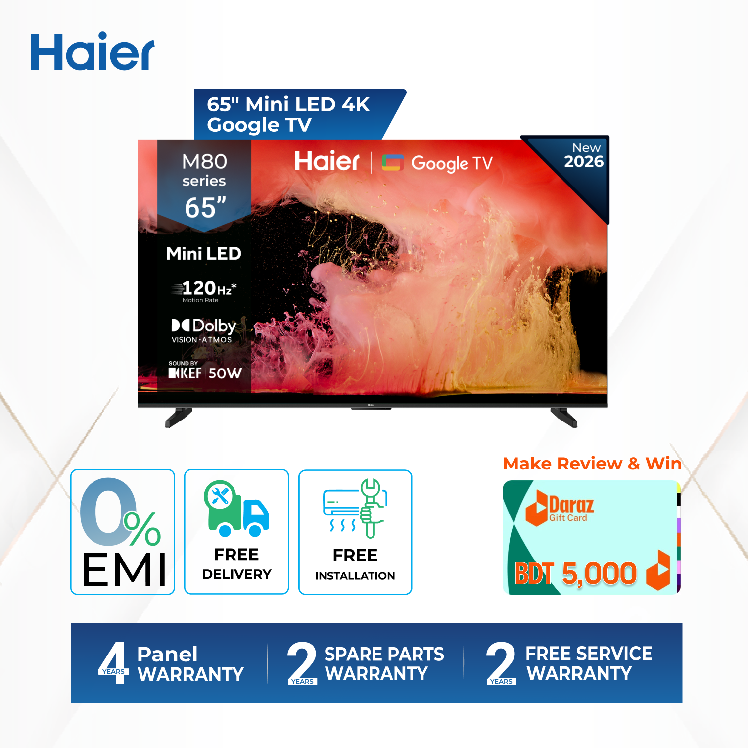 Haier 65 Inch Mini LED 4K UHD Google TV with Free Delivery & Installation (H65M80FUX)