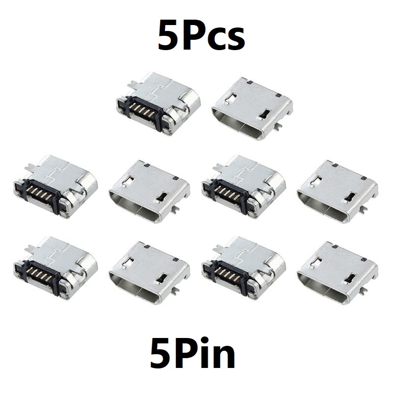5Pcs- 5Pin MICRO USB SMD TYPE-B Micro USB Female Socket Type B 5Pin SMT SMD Power Jack Connector Panel Mount For Charging Socket Mobile LED Lights. 