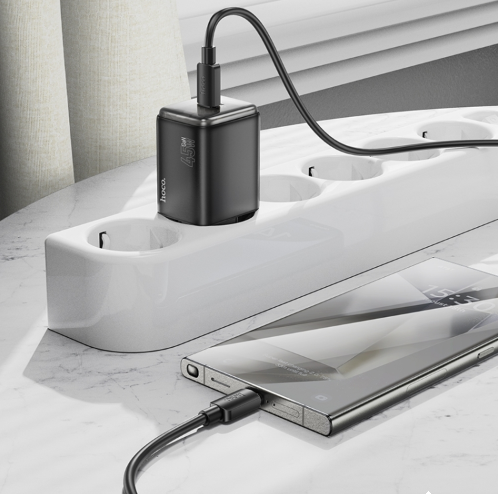 hoco N54 Monsoon Single Port PD45W Type-C Charger with 1m Type-C Cable, EU Plug(Black)   - Time Square. 