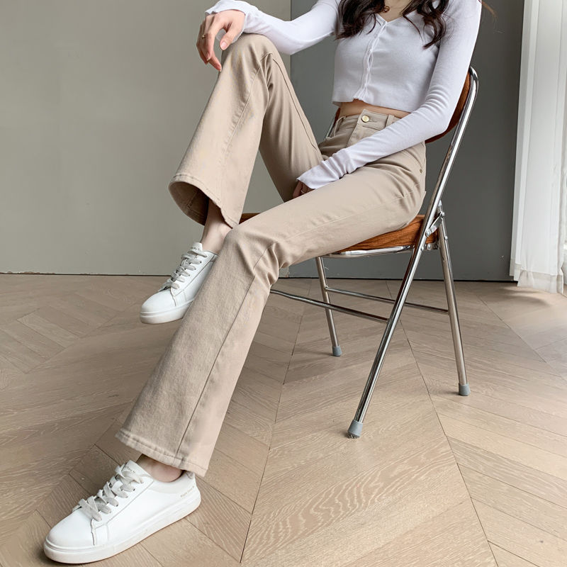Khaki Versatile Stretch Bootcut Jeans Women's Pre-Fall 2024 New High-Waisted Slim Thin Flared Pants. 