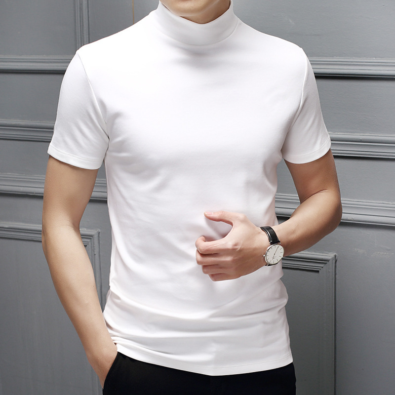 Fashion Men's Slim Body T-Shirt Short Sleeve Basic Turtleneck Half