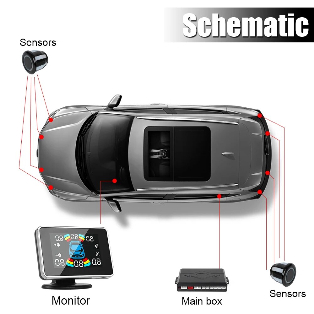 8 sensors Grey-12V PDC Car Parking Sensors 8pcs Set Parktronic Distance Control Buzzer Alarm System LED Display Reversing Auto Radar Monitor. 