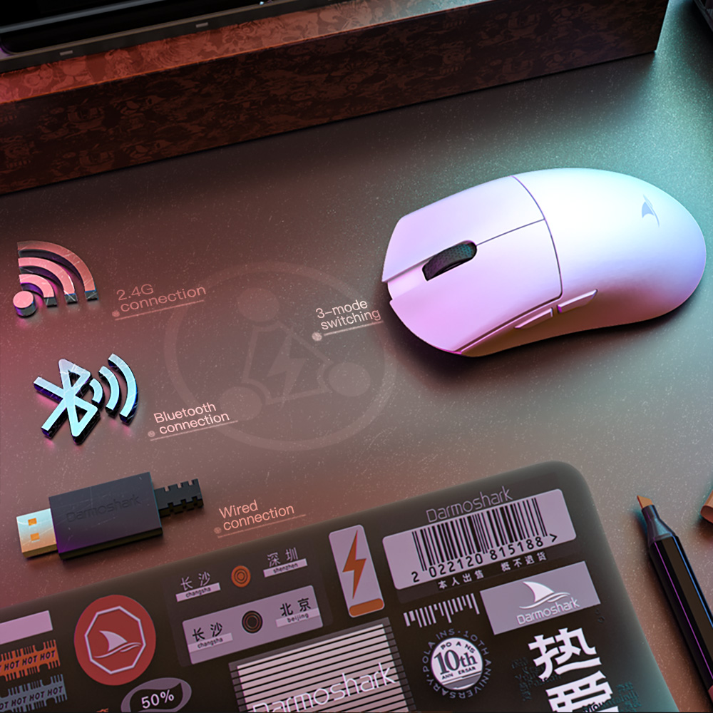 Darmoshark M3 Official Store Gaming Mouse Wireless Bluetooth 26K DPI PAM3395  Sensor TTC Micro Switch For Computer Laptop PC. 
