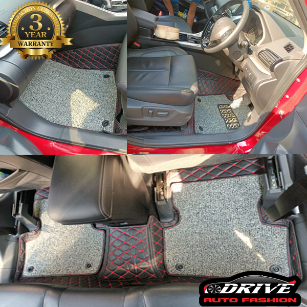 PVC LEATHER 7D CAR MAT , 7D Car Mats For 5 SeateR Luxurious car mats -BLACK & RED. 