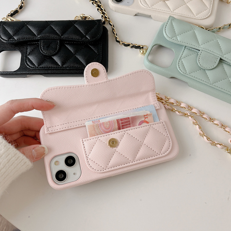 Classic Style Caviar with Label iphone15Promax Apple 13 Advanced 12 Crossbody Chain 11 Phone case. 