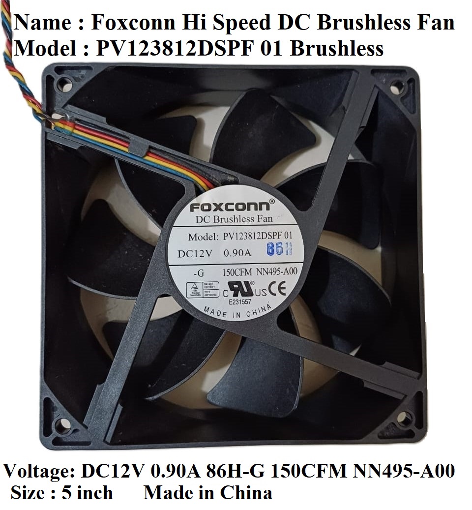 DC Brushless Hi Speed Cooling Fan FOXCONN PV123812DSPF 01 12V 0.90A 5’*5’ inch 15000 RPM Air Compatible devices Server 4-wire interface