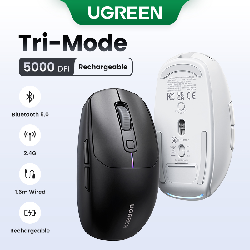 UGREEN Gaming Mouse 5000DPI Wireless Mouse Bluetooth 5.0 2.4G Wired Rechargeable Mice Ergonomic Design For MacBook PC Laptops Mac