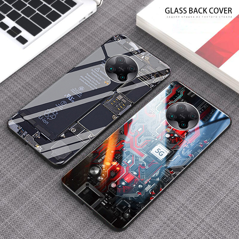 For Xiaomi Poco F2 Pro Back Cover Version Theme Case Tempered Glass Protection shockproof Cover for Poco F2 Pro case Transparent Circuit Board Design Full Coverage Phone cases. 