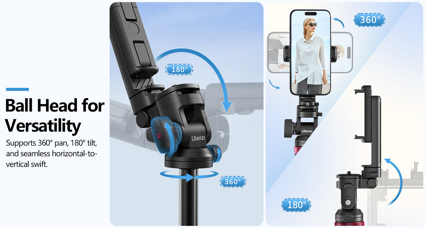 ULANZI MT-78 Extendable Phone Tripod, 72.83" Selfie Stick Phone Camera Tripod Stand with 2 in 1 Phone Clip. 