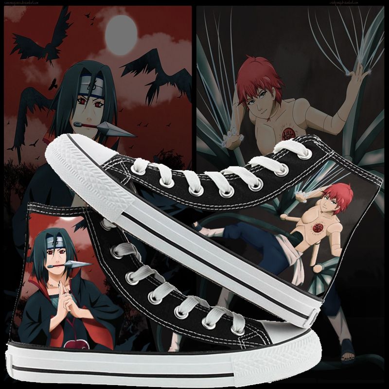 Naruto High-Top Canvas Shoes Japanese Anime Men and Women Couple Graffiti Casual Shoes. 
