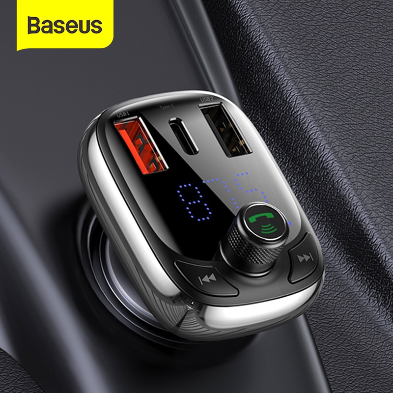 Baseus FM Transmitter Bluetooth 5.0 Handsfree Car Kit Audio MP3 Player With PPS QC3.0 QC4.0 5A Fast Charger Auto FM Modulator. 