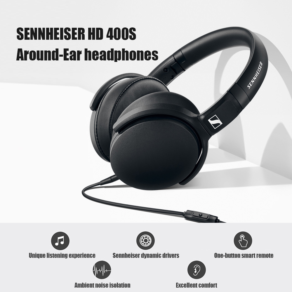 Sennheiser HD 400S Around-Ear Headphones Noise Isolation Earphone Stereo Music Foldable Sport Headset Deep Bass for Mobile Phone. 